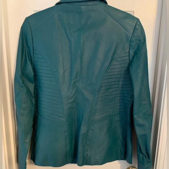 Shape Fx Leather Teal Blazer Jacket  Front Zipper. Design on Front, Sleeves - Picture 6 of 11